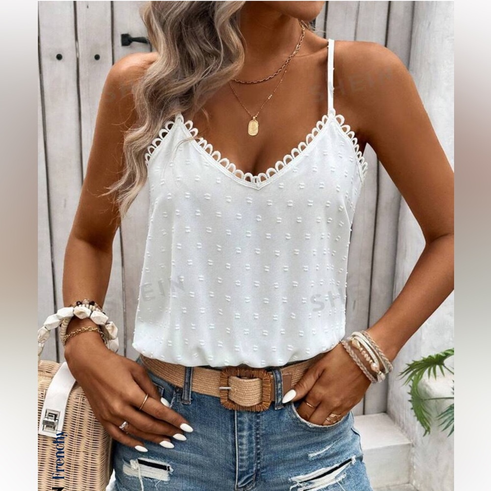 SHEIN Summer Wedding Solid Color Lace Patchwork Bodysuit W/ Spaghetti Straps